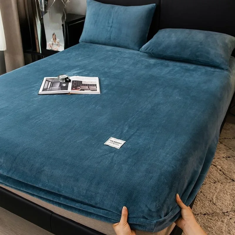 Warm Plush Fitted Sheet Elastic Mattress Cover Velvet Bed Cover Full Set Winter Soft Family Double Bed Bedding 120/150/180x200cm 4