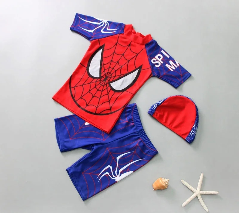 Boy Two Pieces Suit Swimwear 2-9 Year Children Short Sleeve Swimsuit Kid Cool Cartoon Beachwear Baby Bathing Suit