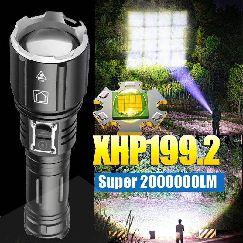 hunting torches 2000000LM Powerful LED Flashlight XHP199.2 Type-C USB Rechargeable Flash Light 5Modes Zoom Torch Tactial Flash Lantern Use 26650 bright star flashlights