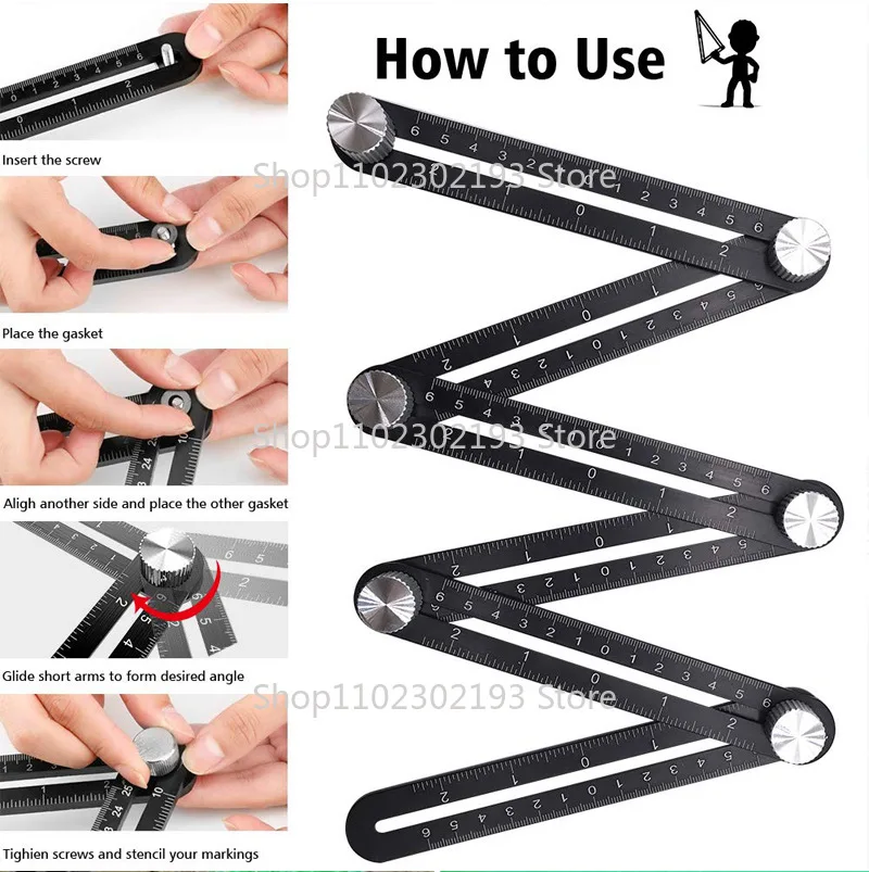 Règle De Mesure Multi-angle Avec Trou De Positionnement, Outil De Gabarit D' Angle En Alliage D'aluminium à 6 Côtés,noir | Leroy Merlin