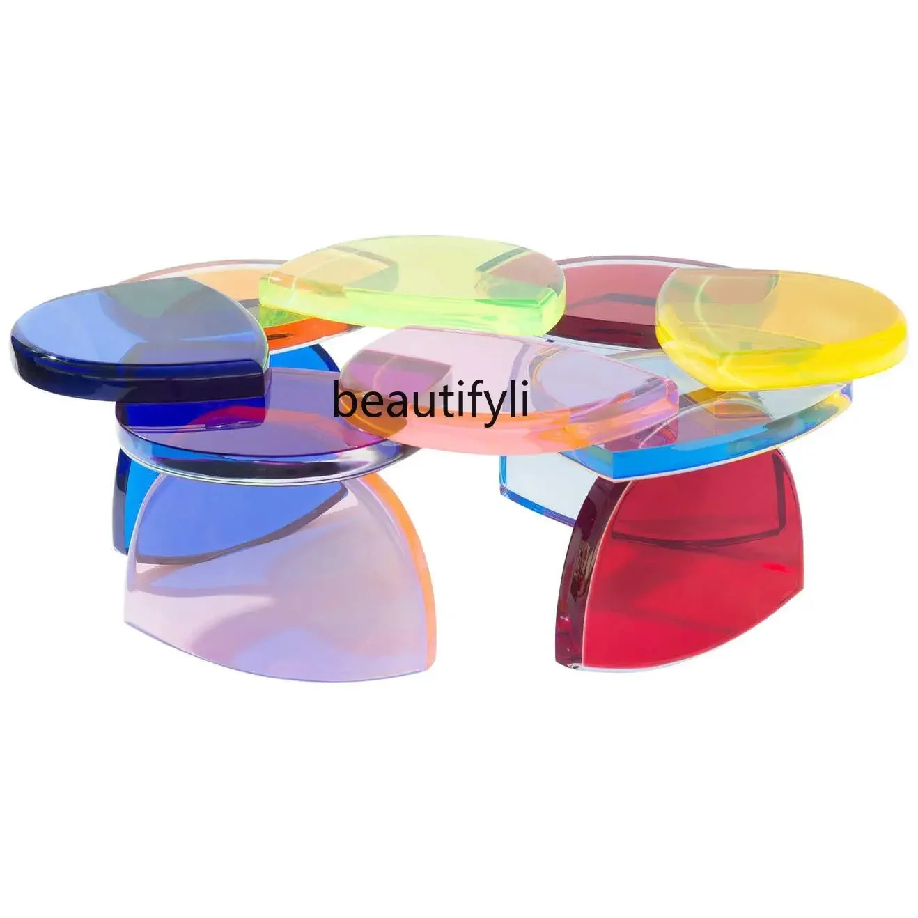 

Modern Acrylic Colored Mosaic round Tea Table Side Table Living Room Coffee Table Villa