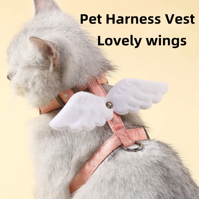 Angel Wing Cat Harness and Leash Set Adjustable Puppy Harness Cat Lead Leash Clothes Vest Chest