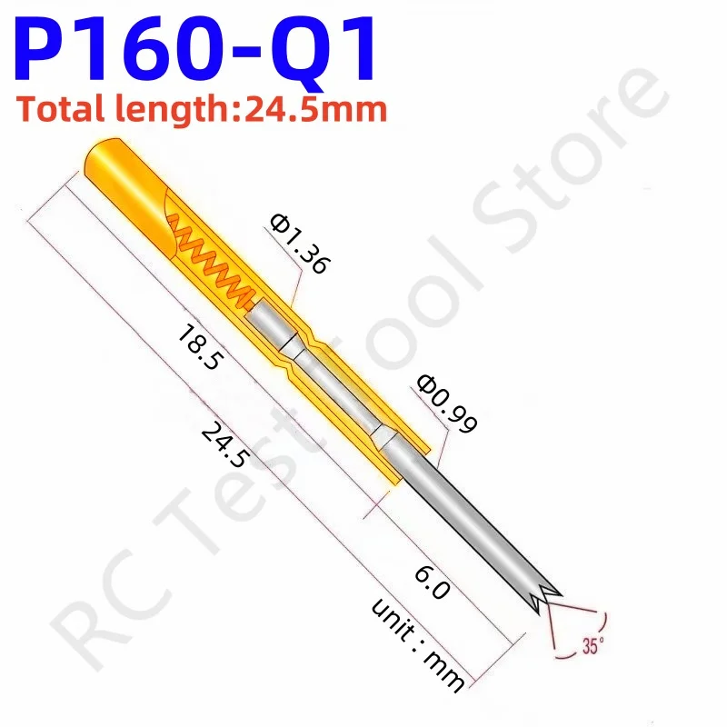 100PCS Spring Test Probe P160-Q1 Straight 4-claw Test Pin Head Dia 0.99mm Length 24.5mm Needle Dia 1.36mm Spring Pogo Pin P160-Q