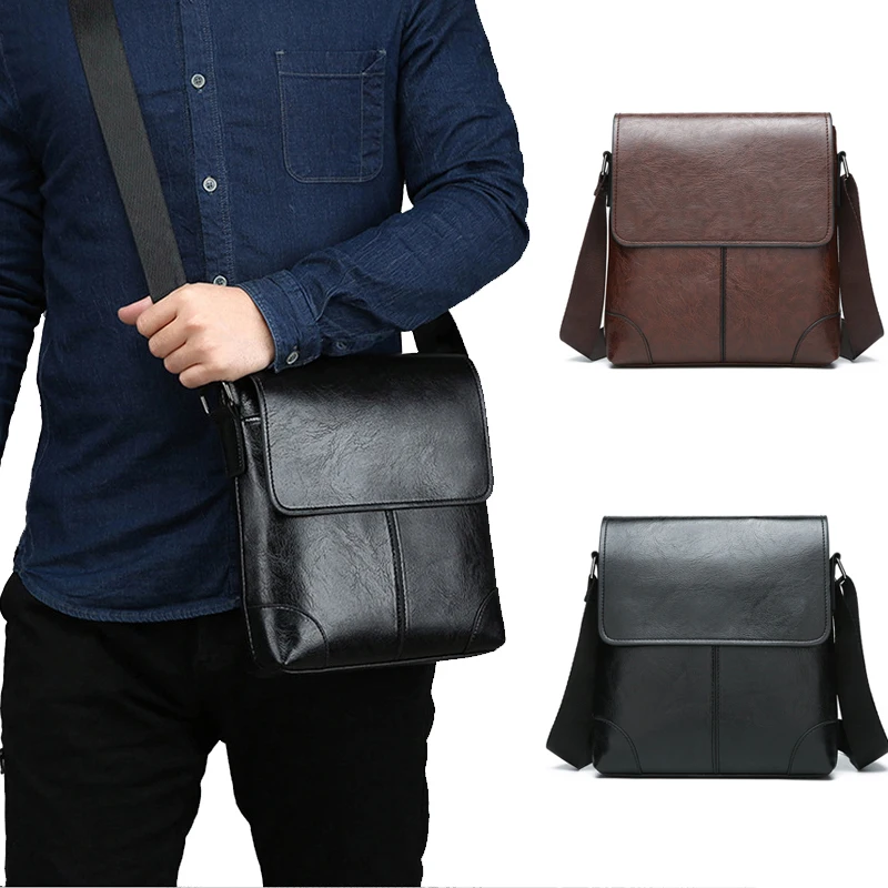 

Men'S Shoulder Bag PU Leather Side Cross Sling Messenger Bolsas Satchel Commuting Crossbody Square Essentials Porter Bag Husband