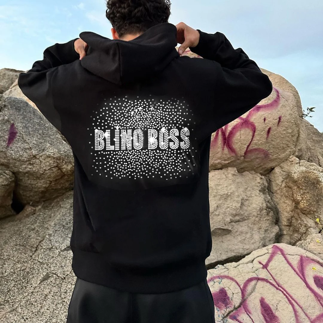 

Luxury Mens Loose Brand Sweatshirt Hoodies Black Letter Rhinestone Hoody Male Casual Warm Tirp Jacket Coats Women Pullover