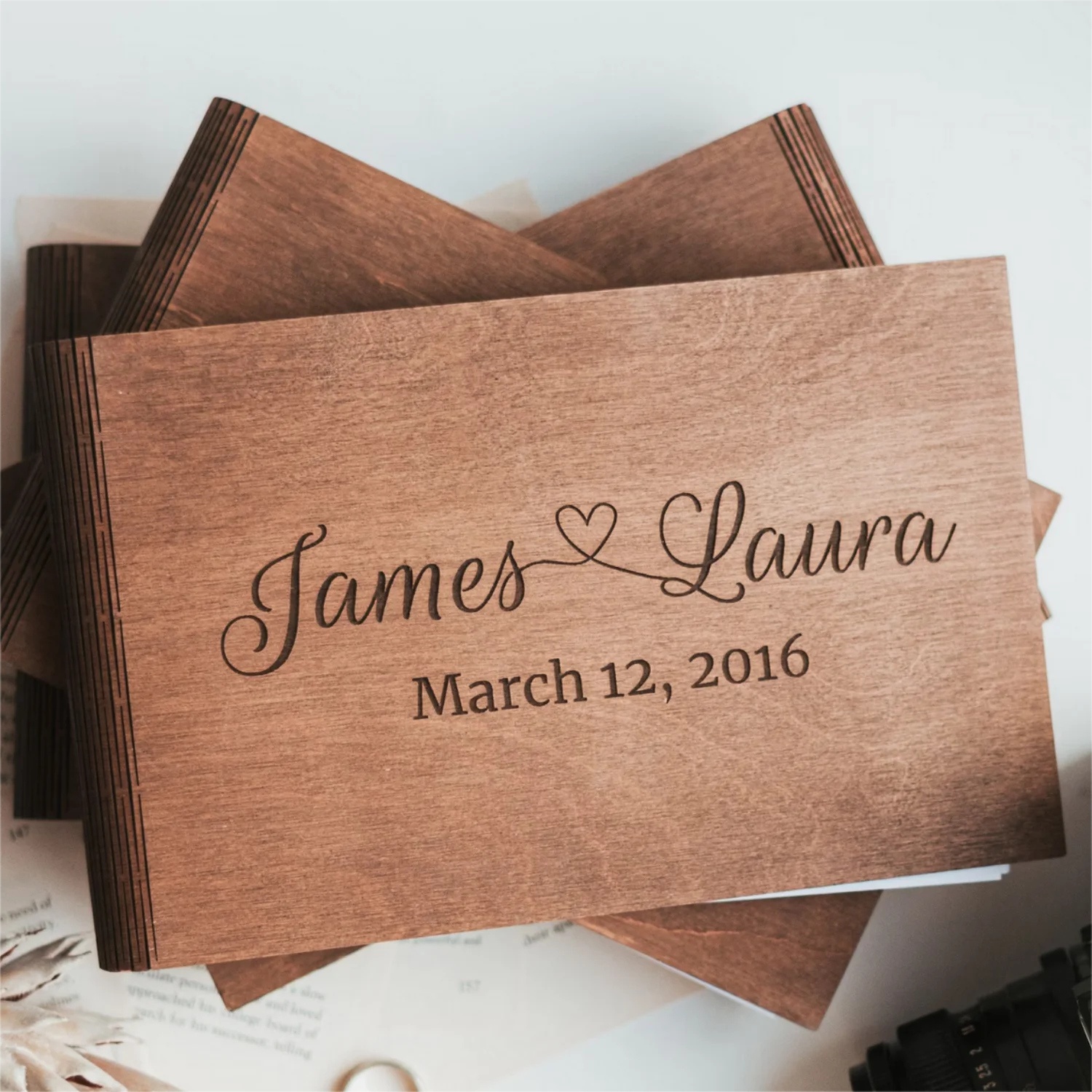 Personalized Wedding Guestbook Engraved Messages Photo Album Rustic Wooden Signing Book for Weddings Supplies wedding guest book
