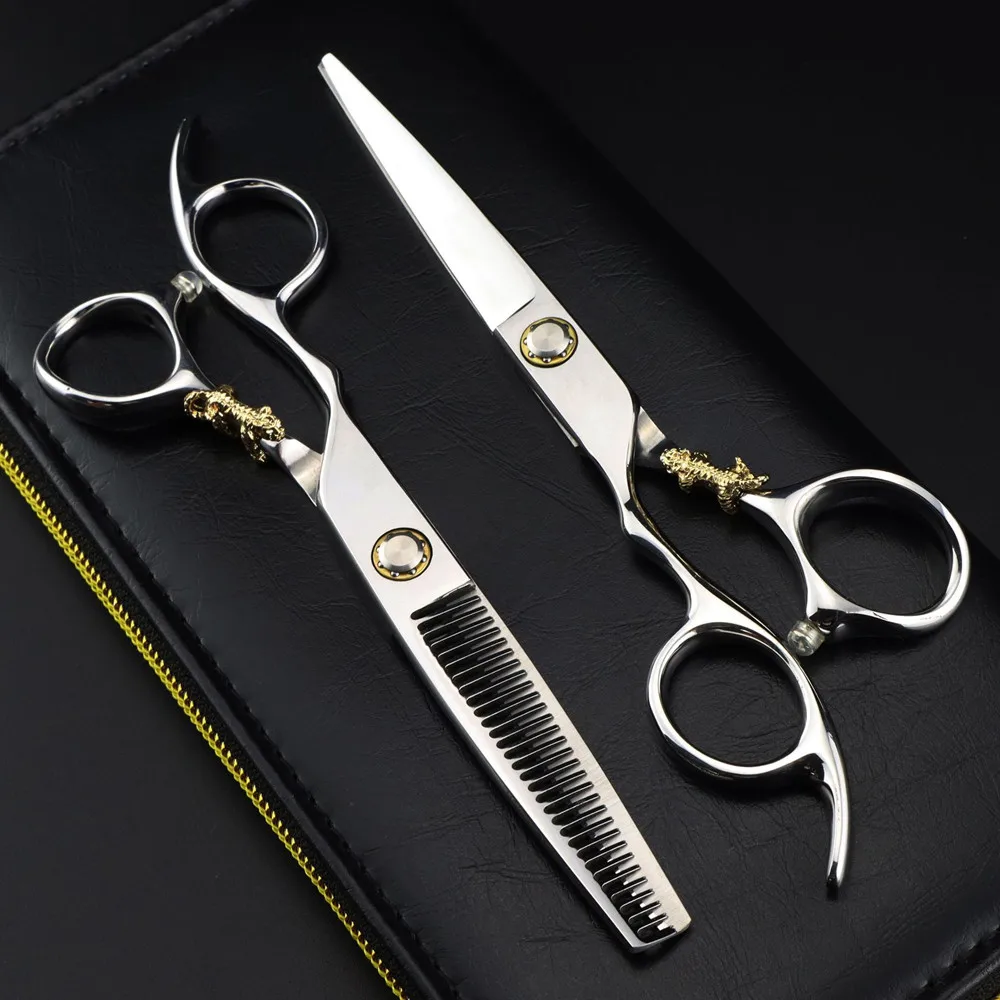전문 JP440c 6 ''왼손 베어링 타이거 실버 헤어 가위 얇은 이발사 절단 가위 미용사 가위