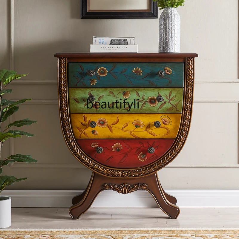 

American Retro Solid Wood Painted Living Room Entrance Bedroom Painted Storage Cabinet Living Room Drawer Chest of Drawers