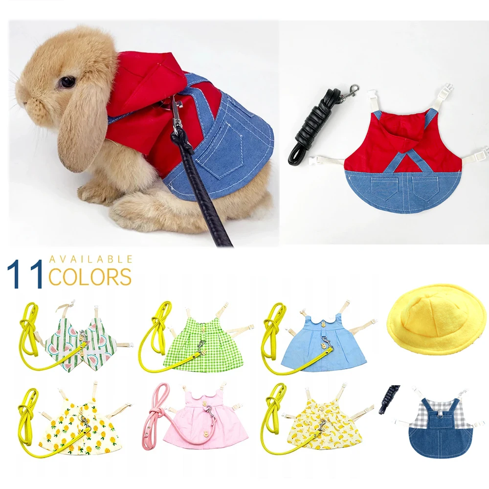 

Pet Rabbit Clothes Denim Jacket Coat Small Animal Harness Leash Vest Bag Hat Set for Ferret Bunny Hamster Small Pet Supplies