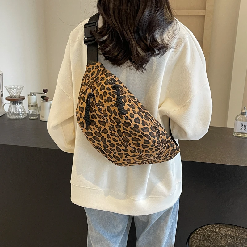 Fashion Leopard Print Waist Chest Crossbody Bag Woman Canvas Belt Bag Female Designer