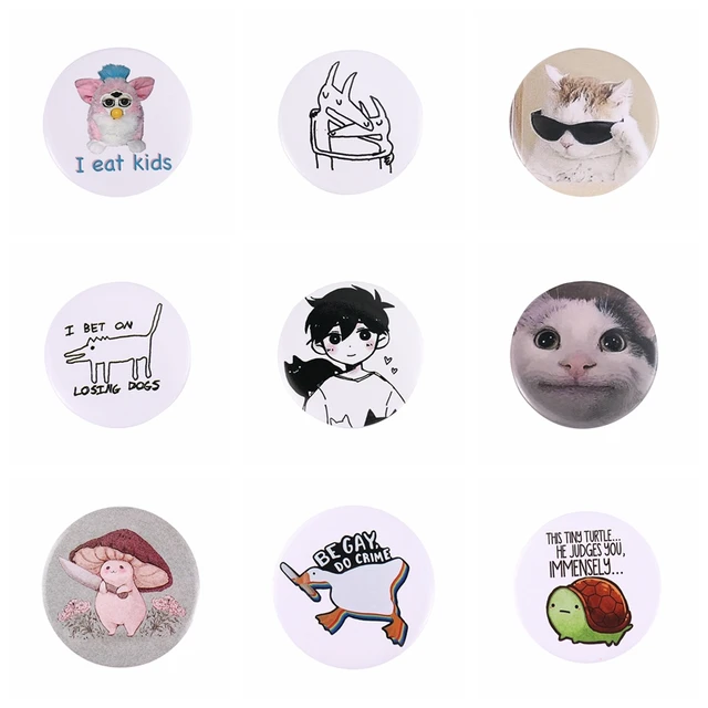 4 Style Cute Cat Soft Button Pins Sad and Cool Meme Pack Printed