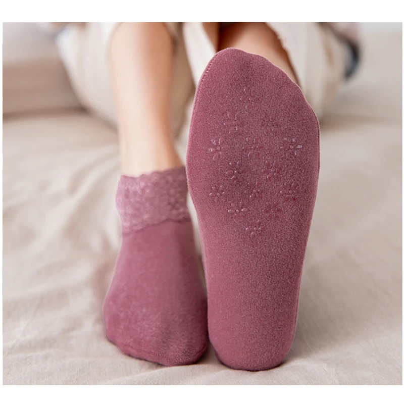 3 Pairs Women Winter Socks Warm Thicken Thermal Soft Solid Color Socks Wool Cashmere Snow Boots Velvet Lace Home Floor Sock New