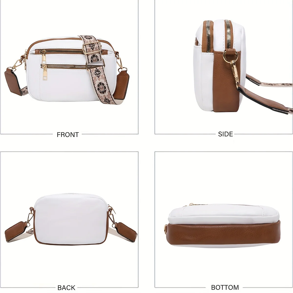 Stylish Wide Shoulder Strap Leather Crossbody Bag States Color Matching Zipper Small Square Shoulder Bag Suitable for Daily Use