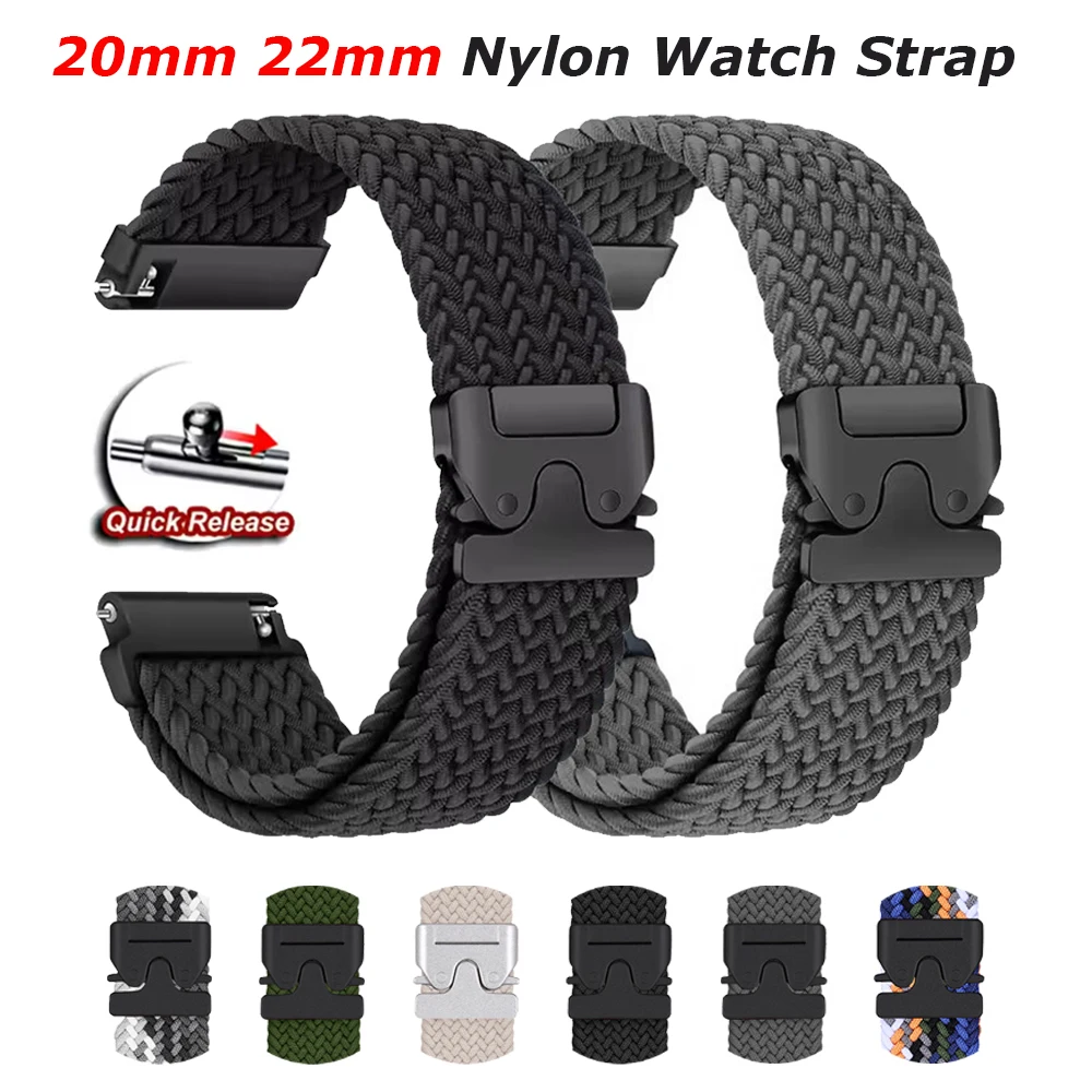 Braided Loop Strap with Parachute Buckle Nylon Watchband, 20/22mm