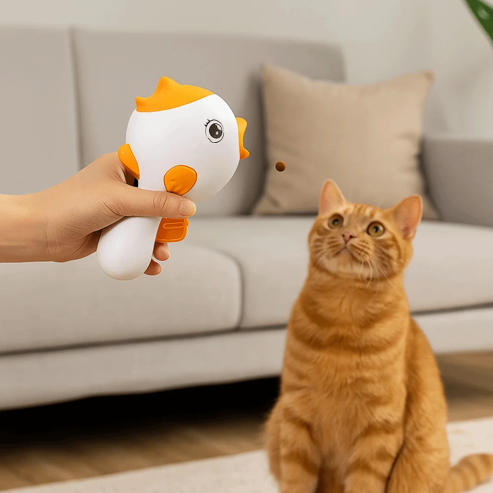 Handheld Dog Snack Launcher Cartoon Portable Dog Snack Feeder Automatic Plastic Interactive Toy Pet Training Reward