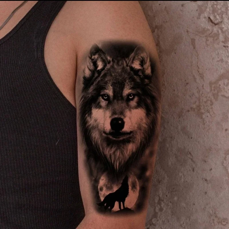 Waterproof Temporary Tattoos for Men Women Animal Lion Tiger Bear Tattoo Stickers Wolf Crown Body Art Arm Fake Tatoo 4