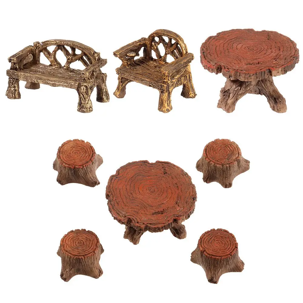 Miniature Stools Table Mini Bench Park Chair Figurines Micro Landscapes Fairy Garden Decor Dollhouse Ornament Bonsai Decoration 1