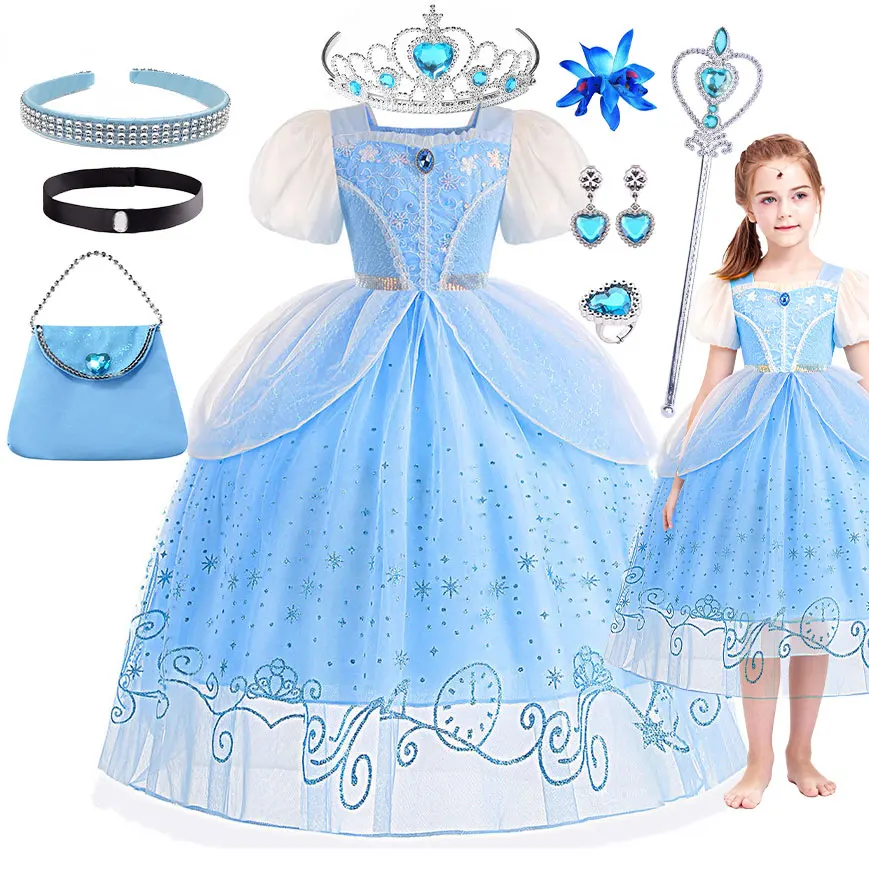 Märchenhaftes Glasstieferl-Kleid für Kinder, Cinderella Geburtstagskleid, Sommerliches Spitzenprinzessinnenkleid mit Puffrock für Halloween, Karneval, Party und Cosplay