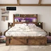 bedstead with 49.6" Bookcase Headboard & 2 Detachable Bedside Stoage Racks & 4 Drawers, with RGB LED & Charging Station,bedstead 1