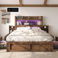 bedstead with 49.6" Bookcase Headboard & 2 Detachable Bedside Stoage Racks & 4 Drawers, with RGB LED & Charging Station,bedstead 1