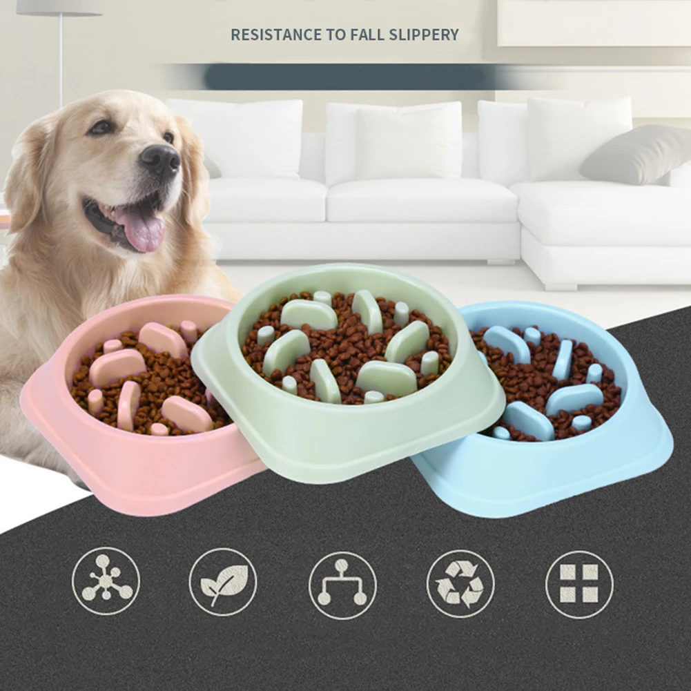 Pp Dog Slow Feeder Bowl Solid Color Antichoking Dog Bowl Interactive