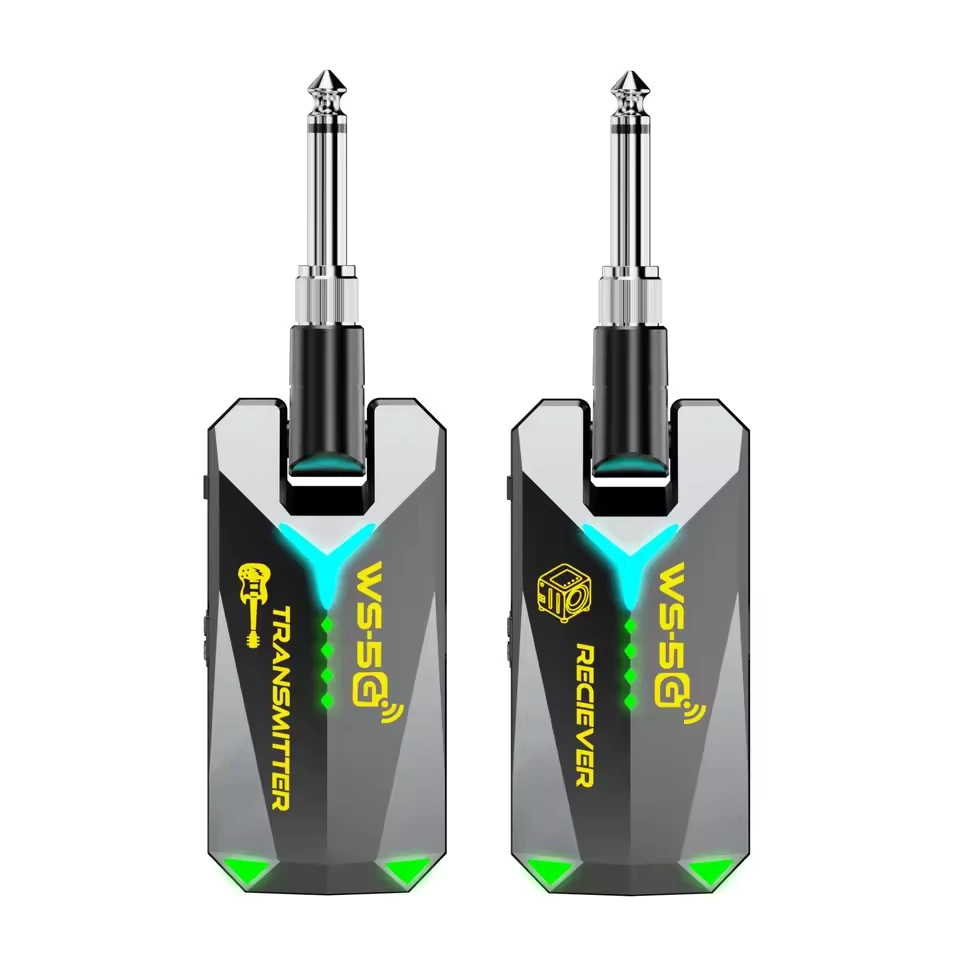 Miwayer 5.8GHz 무선 기타 시스템, 48K/16비트 실시간 오디오 및 더 많은 채널, 3.5mm 및 6.35mm 잭으로 충전 가능