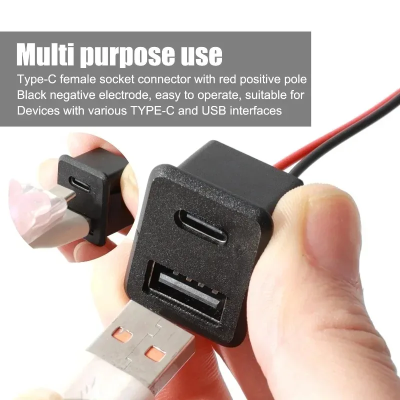 Dual USB Car Charger Socket Type-C Female 12V24V Car Power Socket Fast Charging Port 12V/24V Outlet Adapter for Car Truck Van RV