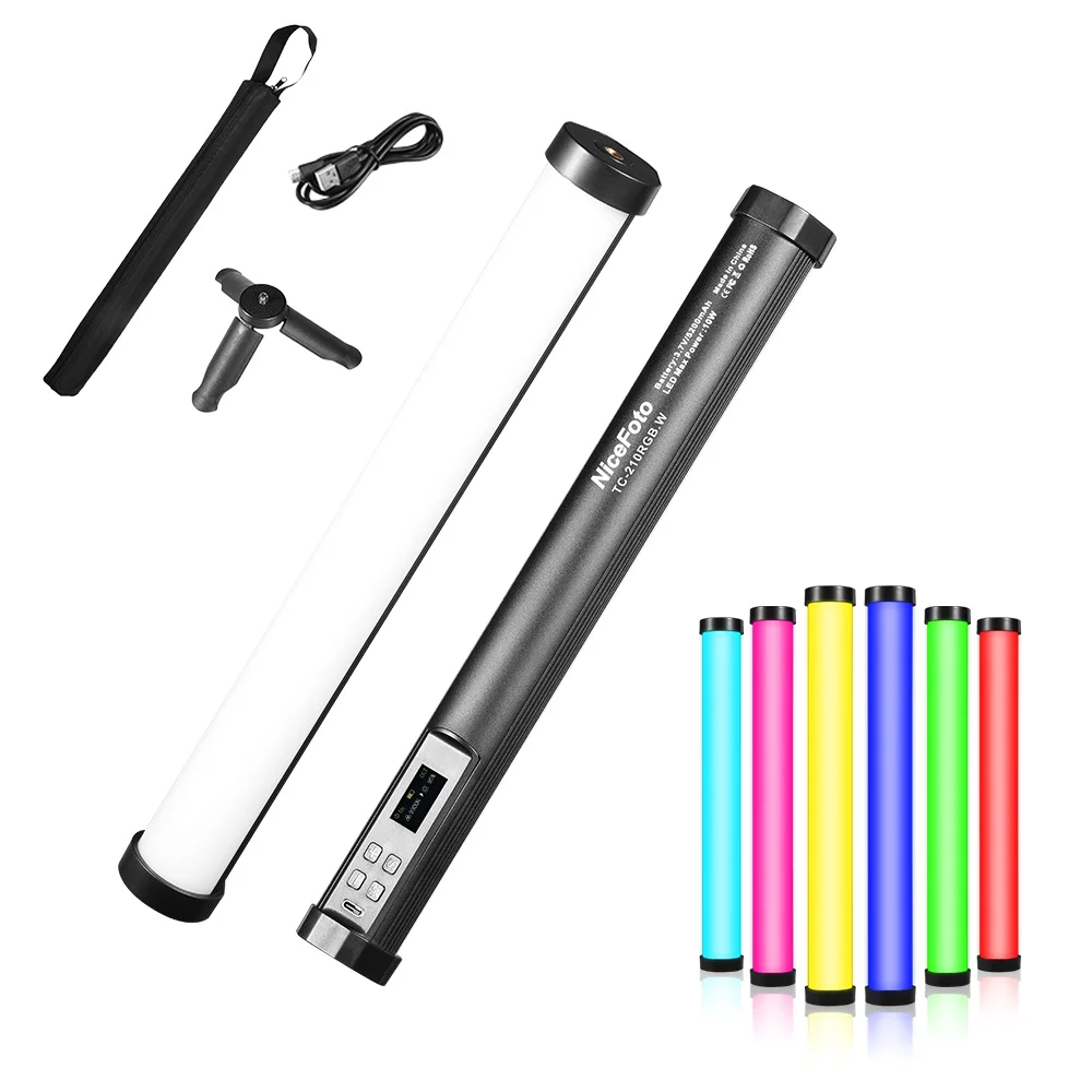 NiceFoto TC-210RGB RGB LED 풀 컬러 라이트 튜브, 휴대용 필 라이트 스틱, 바이 컬러 온도 2500K-9900K..