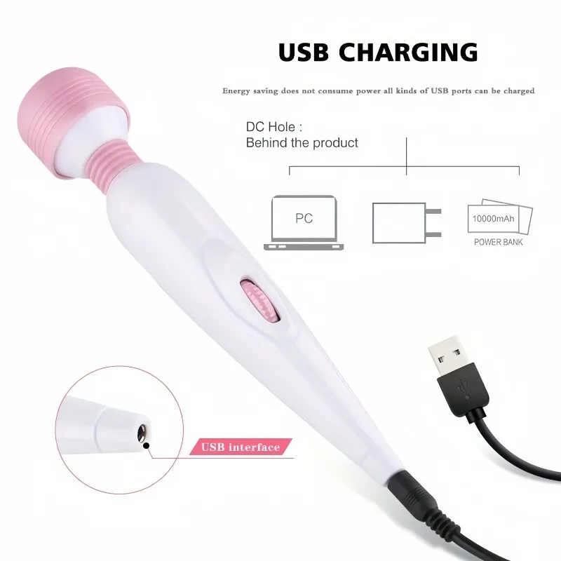 AV Stick Vibrator Stimulator 1pc Handheld Massage Wand USB Rechargeable Adult Sex Toys for Women and Couples