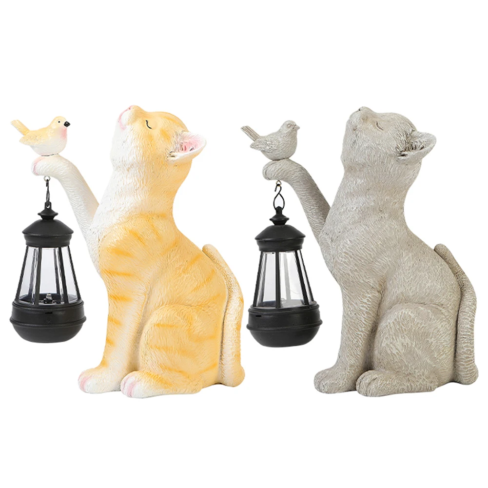Cat Garden Statue Resin Mini Cat Outdoor Lantern Cute Garden Ornament Light Solar Outdoor Statue Light for Yard Balcony Pathway
