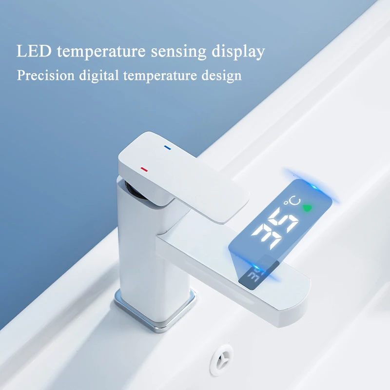 Smart Temperature LCD Bathroom Basin Faucet Sink Faucet Touch Screen Brass Deck Mount Cold Hot Water Mixer Bathroom Crane