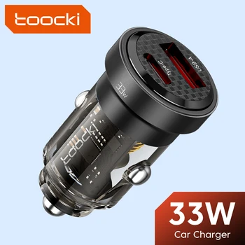 Caricabatteria da auto USB Toocki PD 33W ricarica rapida per iPhone 15 14 13 12 11 ProMax Samsung Huawei Xiaomi POCO caricatore trasparente di tipo C