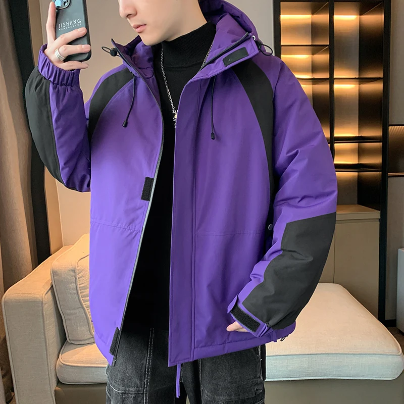 New 2023 Winter Men's Loose Hooded Cotton-Padded Jackets Outdoor Waterproof Thicken Warm Parkas Solid Patchwork Tops Down Coats