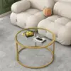 Glass Coffee Table,Round Gold Coffee Table for Small Space,27" Modern Center Table,Glass Top Clear Coffee Table 5