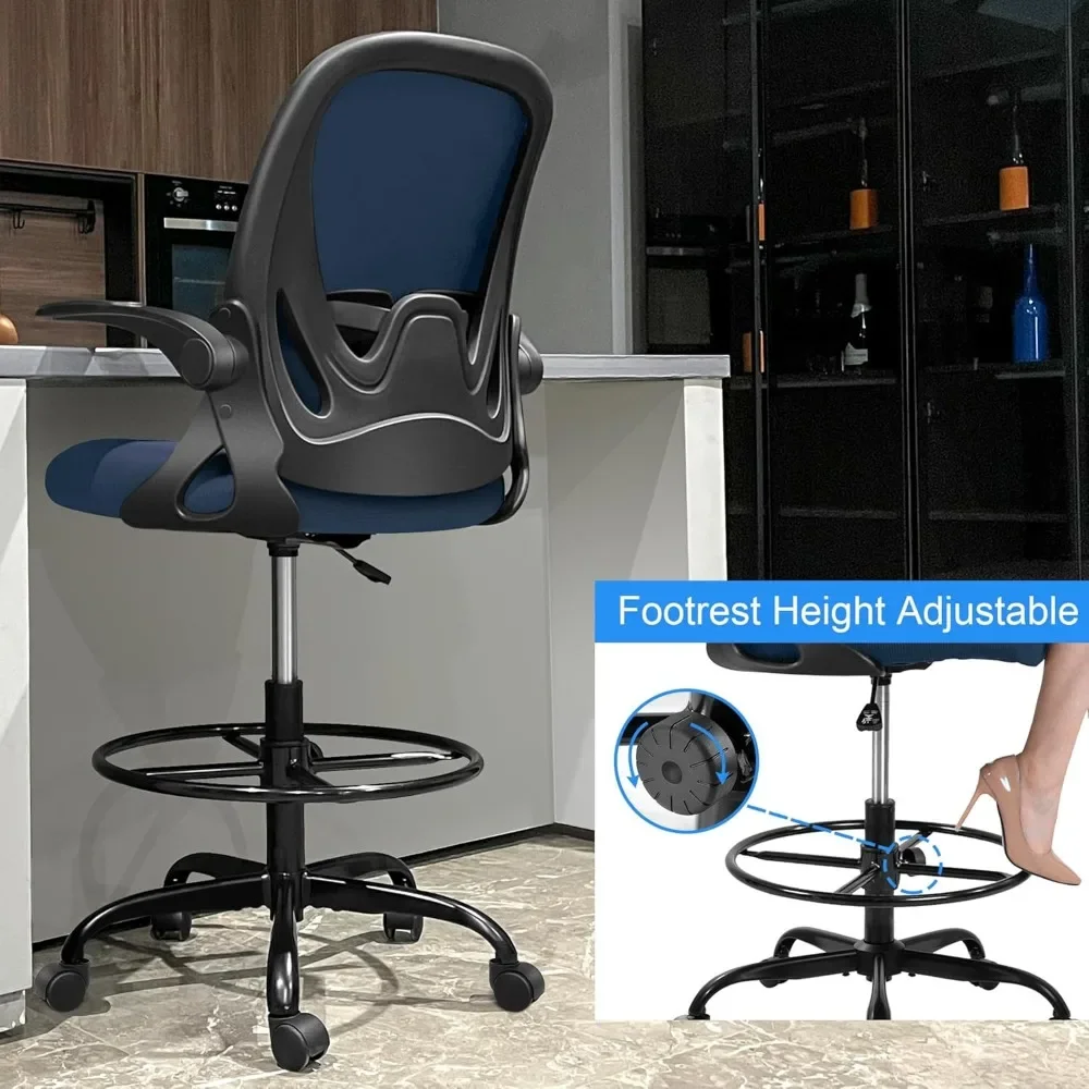 New2025-Drafting Chair Tall Office Chair with Flip-up Armrests Executive Ergonomic Computer Standing Desk Chair with Lumbar Supp