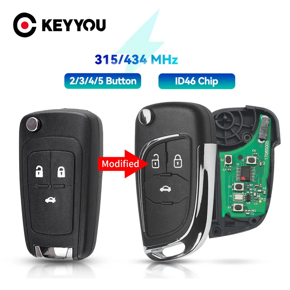 

KEYYOU For Opel 2/3/4/5BNT Remote Car Key 315MHZ/433MHZ ID46 Chip For Opel Vauxhall Astra J Corsa E Insignia Zafira C 2009-2015