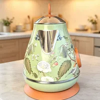 Bouilloire électrique rétro 1,7L en acier inoxydable 304, bouilloire à ébullition rapide, théière avec arrêt automatique et affichage de la température, 220V 4