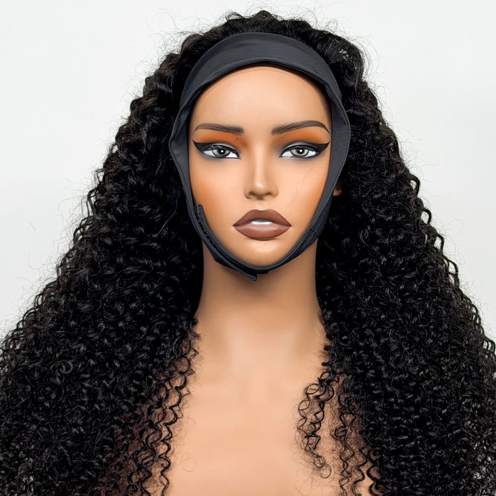 Deep Curly Headband Wig Front Human Hair Wigs No Lace 300% Ice Silk Headband Wig Human Hair Jerry Curly Wigs For Black Women