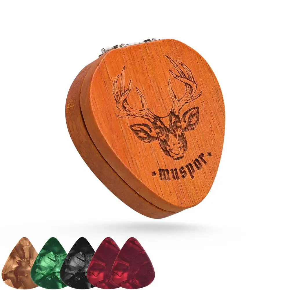 WoodGuitarPickHolderPickShapedGuitarStoragePlectrumContainer