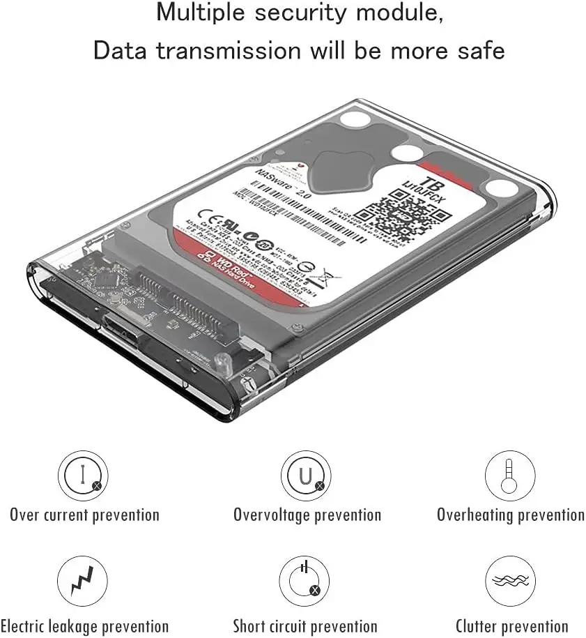 CŸ USB 3.1 SATA ǻ  ϵ ̺ ũ HDD Ŭ, 2.5 ġ 9.5mm ϵ ũ SSD ڽ, ִ 5TB 