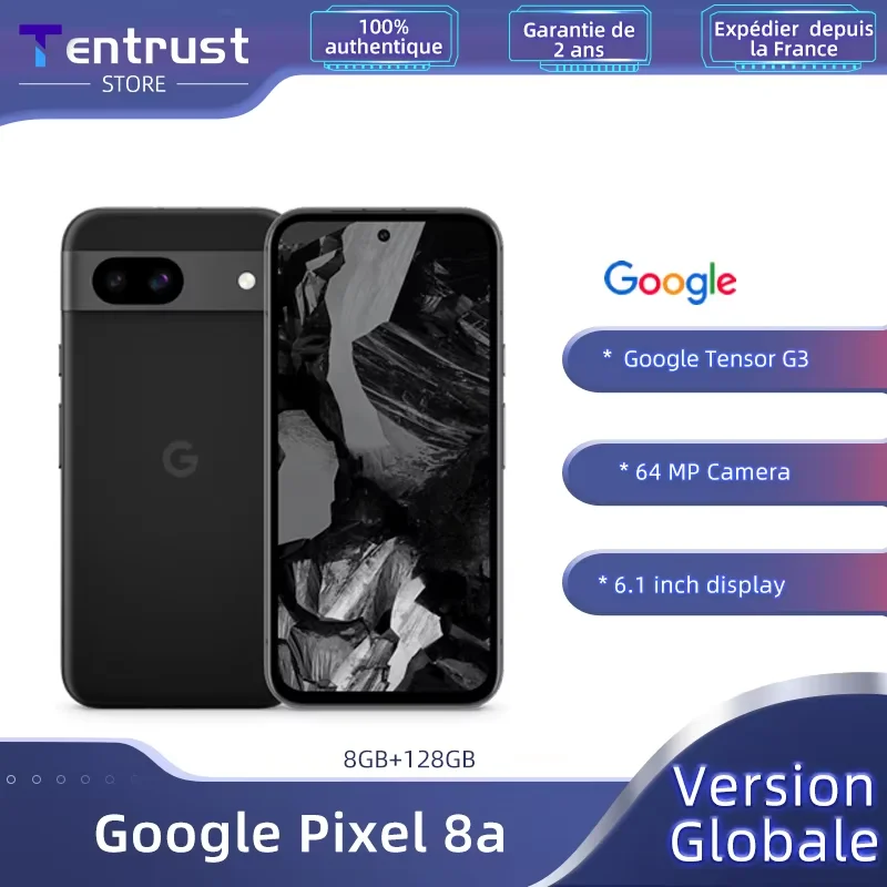新しいグローバル版Google Pixel 8a AI Smartphone Google Tensor G3