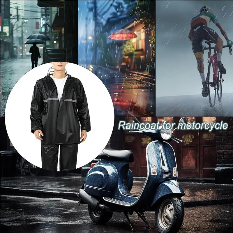 Motorcycle Rain Suit Waterproof Rain Suit Breathable Reflective Rainwear Hood Jacket And Pants For Adults
