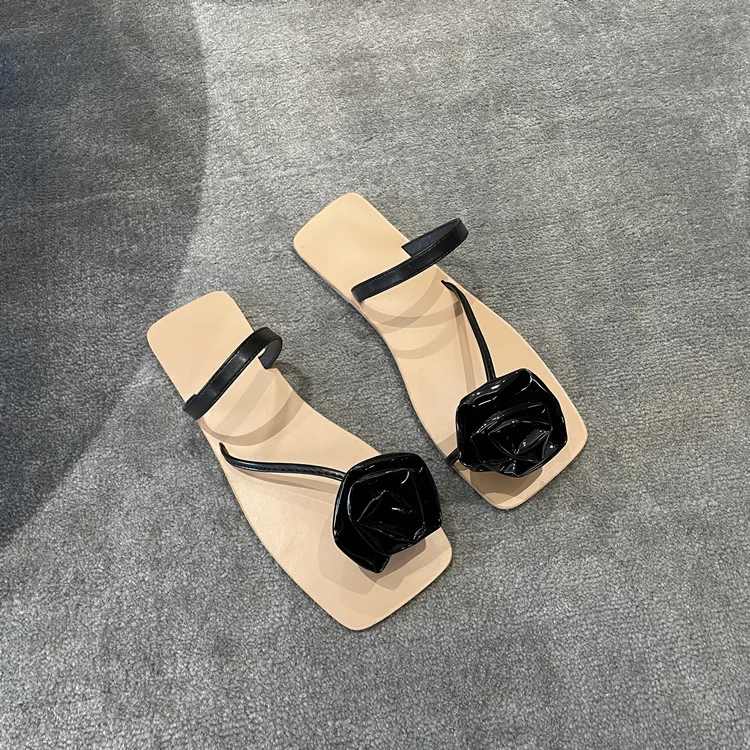 

Dave&Di 2023 Summer French Fashion Sandals Rose Color Matching Women Flat Ladies Slippers Casual Commuting Elegant Leather