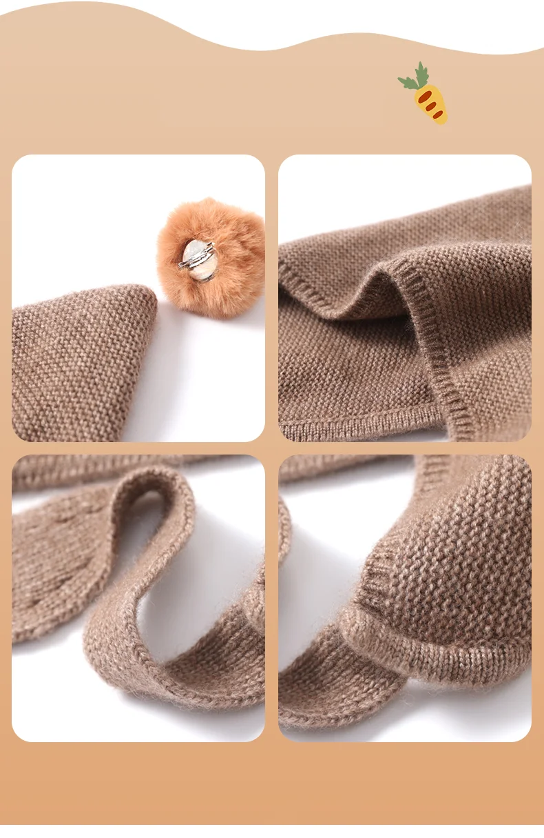 Winter Frühling Baby Hut Im Freien Feste Wolle Kaschmir Gestrickte Mädchen Jungen Pompom Kappe Beanie Kinder Warme Ohr Schutz Motorhaube Hut – Detail 4
