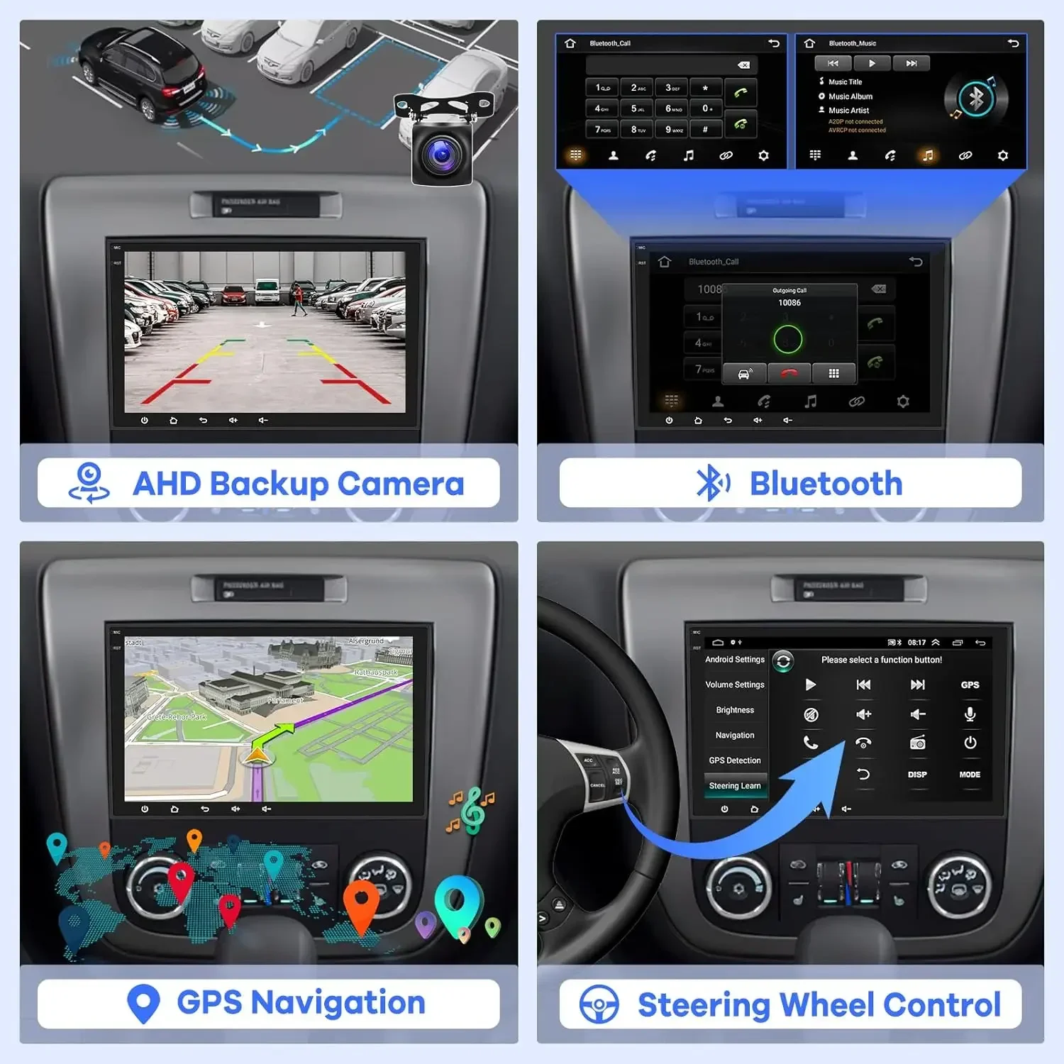 7 Inch Android Touch Screen Car Stereo with Carplay and Backup Camera