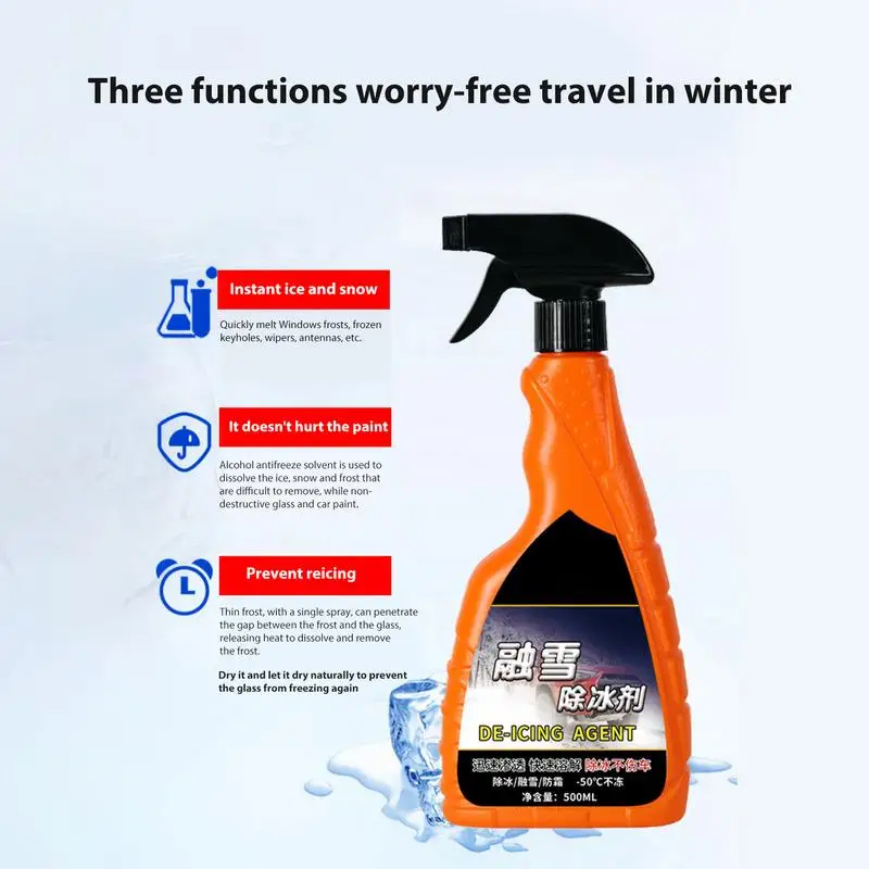 500ml Auto Windshield Deicer Spray Winter Deicer Spray Car Glass Rapid Thawing Antifreeze Liquid Water Spot Remover