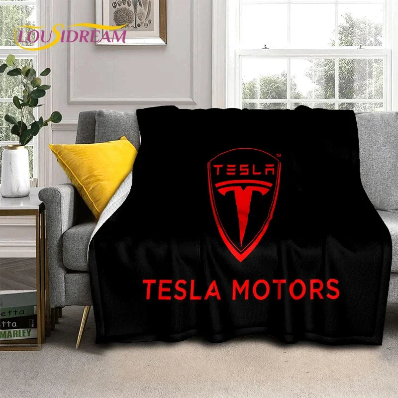 thumbnail image 1 of Manta de franela suave con el logotipo del coche Tesla impresa en 3D para camas, dormitorios, sofás, picnics, manta para cubrir la siesta al aire libre, regalo, 1 of 5