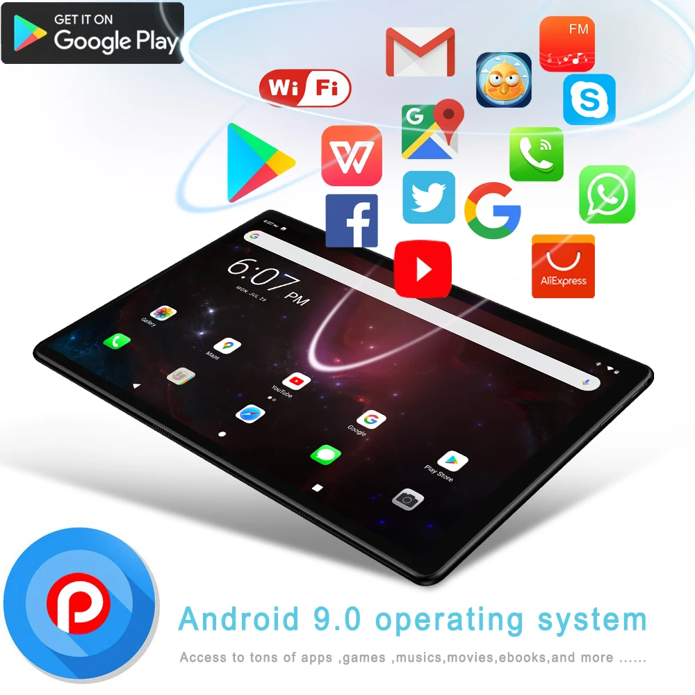 New Tablet Pc 10.1 Inch Android 9.0 Tablets Octa Core Google Play 3G 4G LTE Phone Call GPS WiFi Bluetooth 10 Inch Glass Panel