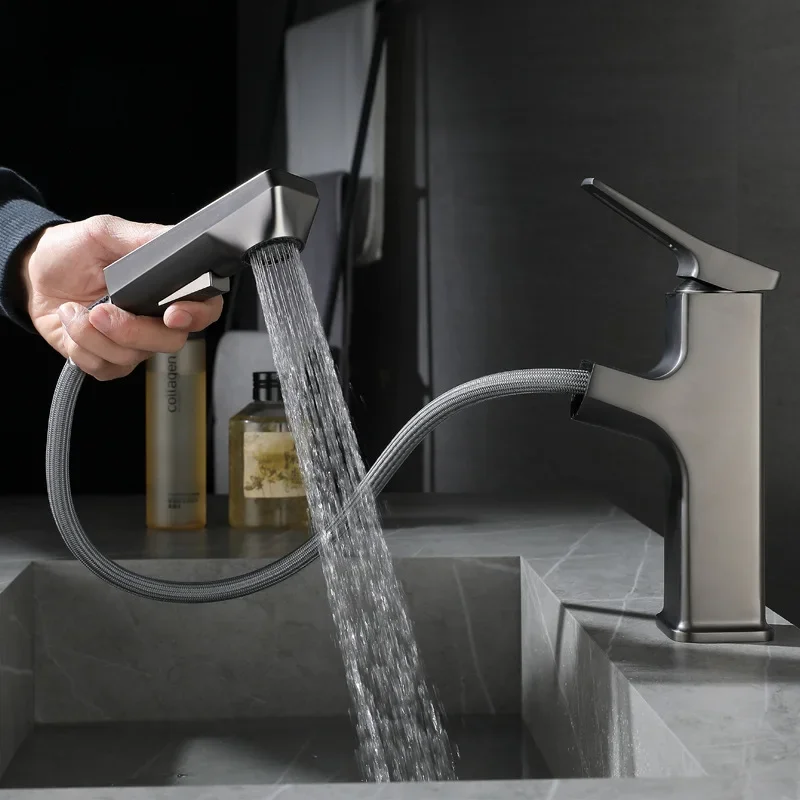 

Bathroom Basin Faucets Pull Out Basin Mixer Sink Faucet Washbasin Taps Chrome Grey Water Tap Modern Washbasin Faucets