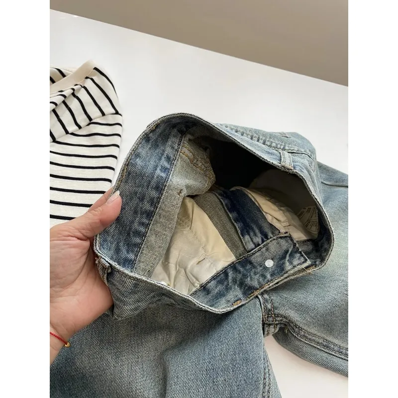 Jean pour femme déchiré bleu clair, coupe large, taille haute, ample, printemps-été, pantalon amincissant droit